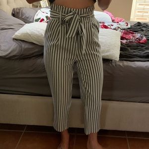 Paperbag blue and white striped pants